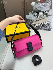 Fendi Baguette Twist Premium Shoulder Crossbody Bag With OG Box & Dust Bag & 2 Belts (Pink-930)