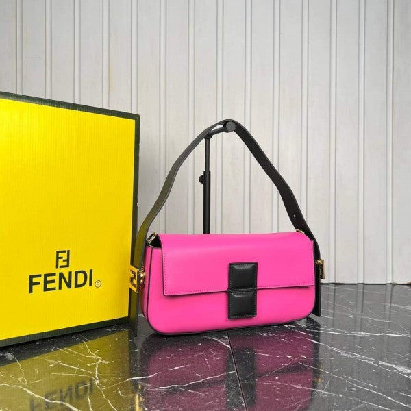 Fendi Baguette Twist Premium Shoulder Crossbody Bag With OG Box & Dust Bag & 2 Belts (Pink-930)