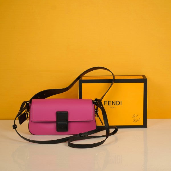 Fendi Baguette Twist Premium Shoulder Crossbody Bag With OG Box & Dust Bag & 2 Belts (Pink-930)