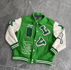 LV LOGO PATCHED PREMIUM GREEN VARSITY JACKET