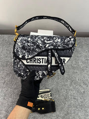 Christian Dior Saddle Bag Black Tiger Embroidery With Dust Bag