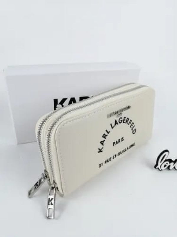 Karl Lagerfeld Dual Zip 76 Wallet With Original Box Dust Cover & Brand Paper KS016 White