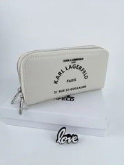 Karl Lagerfeld Dual Zip 76 Wallet With Original Box Dust Cover & Brand Paper KS016 White