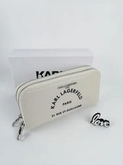 Karl Lagerfeld Dual Zip 76 Wallet With Original Box Dust Cover & Brand Paper KS016 White