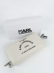 Karl Lagerfeld Dual Zip 76 Wallet With Original Box Dust Cover & Brand Paper KS016 White