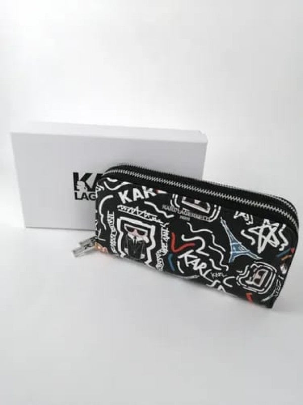 Karl Lagerfeld Dual Zip 76 Wallet With Original Box Dust Cover & Brand Paper KS016 Black