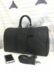 LV Keepall Bandouliere 50 Black Leather Travel Duffle Bag With Dust Bag (L810 Black)