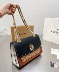 Coach Parker Studded Premium Shoulder Bag With OG Box & Dust Bag (Black-329)