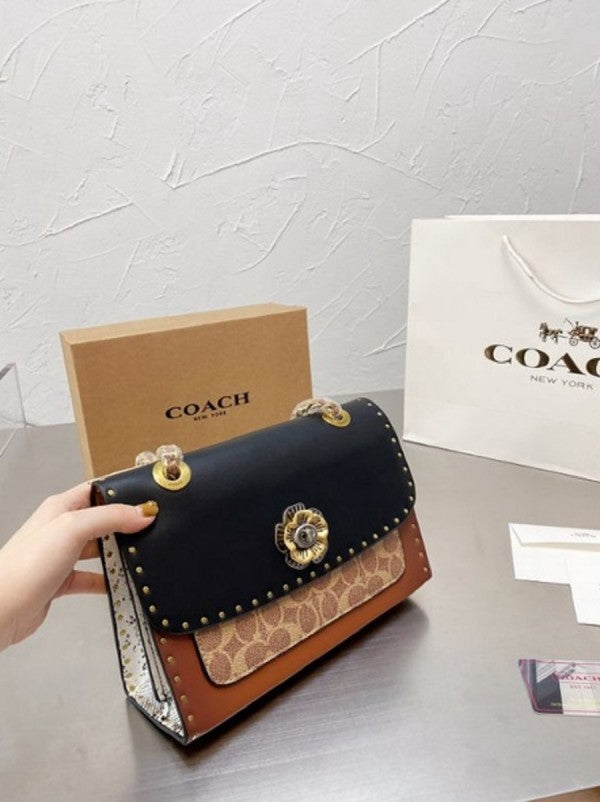 Coach Parker Studded Premium Shoulder Bag With OG Box & Dust Bag (Black-329)