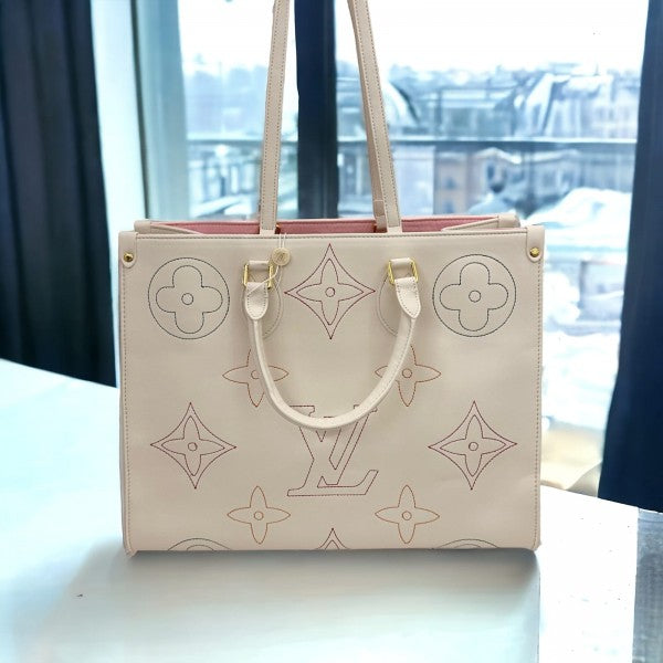 LV On The Go Monogram Leather Tote Bag With Dust Bag (Cream - 695)