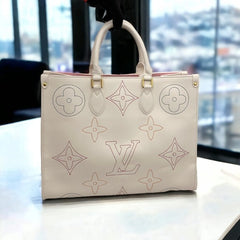 LV On The Go Monogram Leather Tote Bag With Dust Bag (Cream - 695)