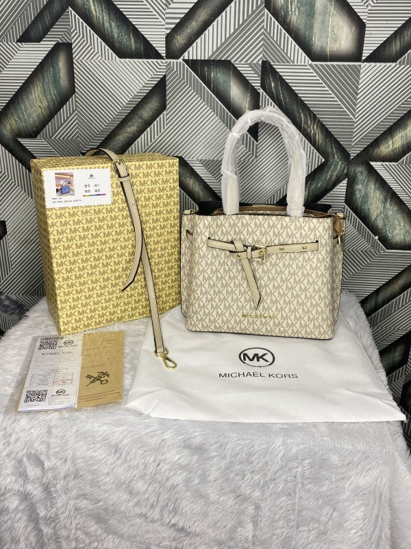 Michael Kors Signature Emilia White Shoulder Bag With Premium Box Packaging & Accessories (8611)