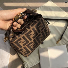 Fendi Baguette Mini Premium Hobo Bag With OG Magnetic Box & Dust Bag & 2 Belts (Brown-884)