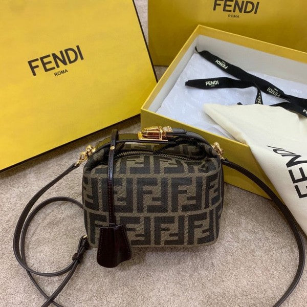 Fendi Baguette Mini Premium Hobo Bag With OG Magnetic Box & Dust Bag & 2 Belts (Brown-884)