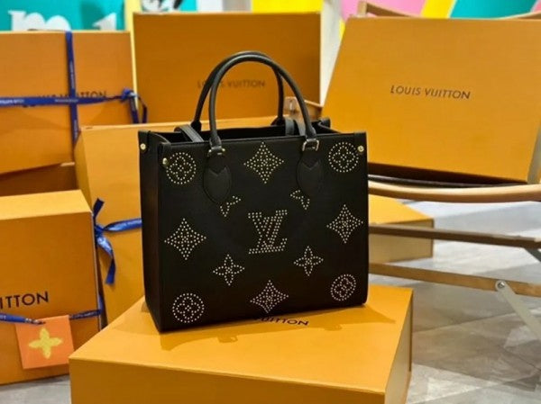 LV M46733 On The Go Premium Monogram Empreinte Leather Tote Bag With OG Magnetic Box & Dust Bag (Black - 649)