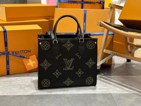 LV M46733 On The Go Premium Monogram Empreinte Leather Tote Bag With OG Magnetic Box & Dust Bag (Black - 649)