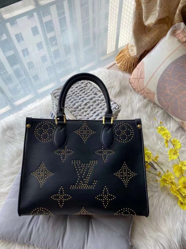 LV M46733 On The Go Premium Monogram Empreinte Leather Tote Bag With OG Magnetic Box & Dust Bag (Black - 649)