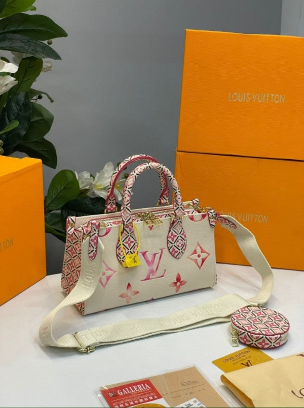 Louis Vuitton OnTheGo East West Pouch With OG Box & Dust Bag (PinkWhite 6905)