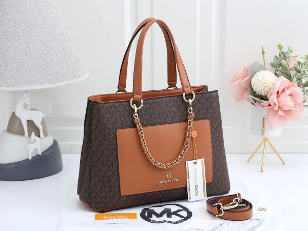 Michael Kors Classic Monogram Medium Tote With Dust Bag(20022 Coffee Brown)