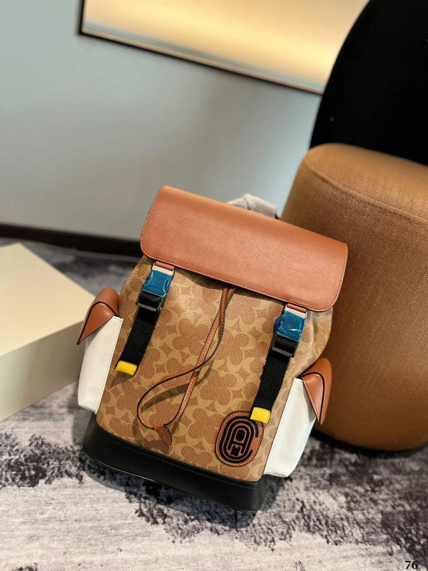 Coach Restored Rivington Backpack In Colorblock Signature Canvas With Coach Patch With Bill & Dust Bag (060 Apricot Brown White)