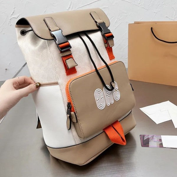 Coach Restored Rivington Backpack In Colorblock Signature Canvas With Coach Patch With & Dust Bag (058 Apricot White)