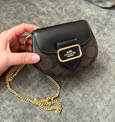 Coach Morgan Card Case On A Chain In Signature Canvas Brown Black CK439 With OG Box & Dust Bag