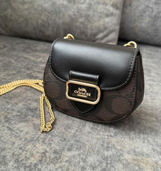 Coach Morgan Card Case On A Chain In Signature Canvas Brown Black CK439 With OG Box & Dust Bag