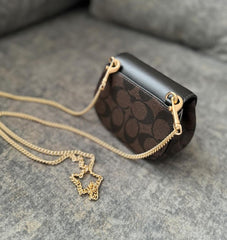 Coach Morgan Card Case On A Chain In Signature Canvas Brown Black CK439 With OG Box & Dust Bag