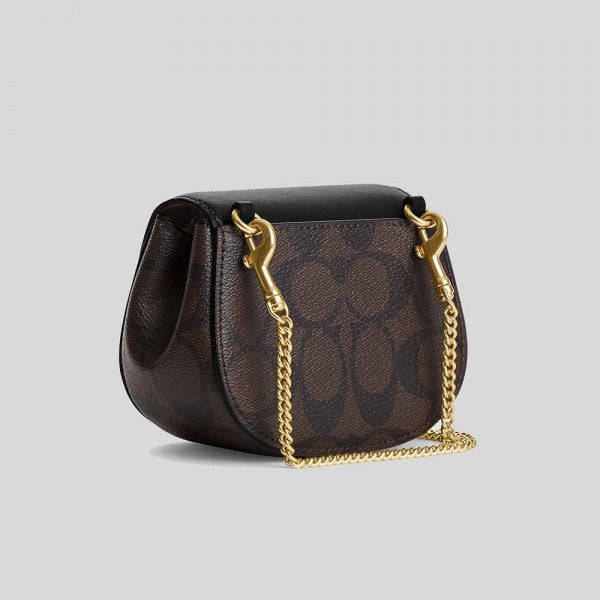 Coach Morgan Card Case On A Chain In Signature Canvas Brown Black CK439 With OG Box & Dust Bag