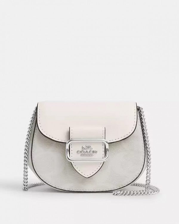 Coach Morgan Card Case On A Chain In Signature Canvas White CK439 With OG Box & Dust Bag