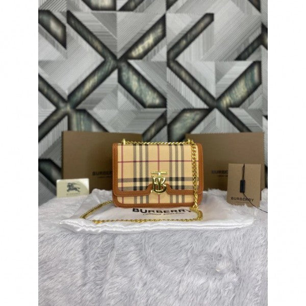 Burberry TB Monogram Quilted Shoulder Bag With OG Box & Dust Bag (Cheks-348)