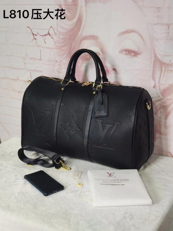 Louis Vuitton Black Giant Monogram Empreinte Keepall 45 Bandouliere L810