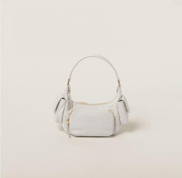 Miu Miu Pocket Logo-Embossed Shoulder Bag With OG Box & Dust Bag (161 White)