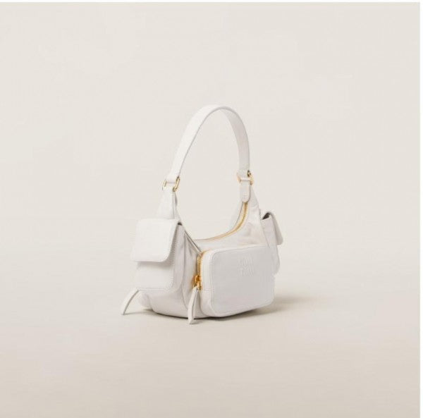 Miu Miu Pocket Logo-Embossed Shoulder Bag With OG Box & Dust Bag (161 White)