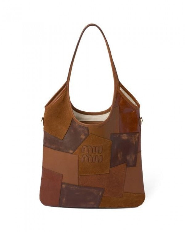 Miu Miu Patchwork Ivy Tote Bag With Bag & Shoulder Strap (503 Brown)