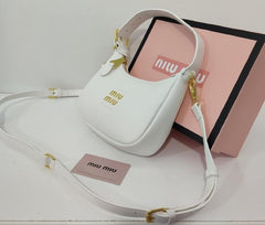 Miu Miu Leather Hobo armpit Bag With OG Box & Dust Bag (359 White)