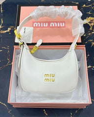 Miu Miu Leather Hobo armpit Bag With OG Box & Dust Bag (359 White)