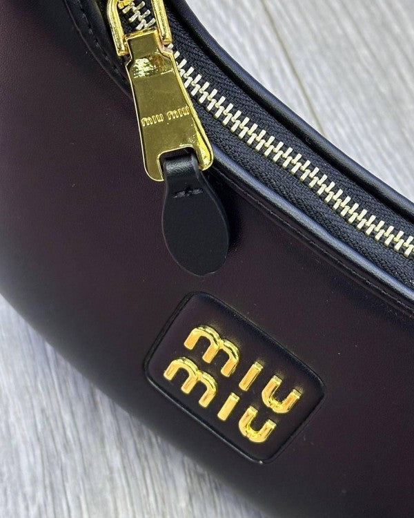 Miu Miu Leather Hobo armpit Bag With OG Box & Dust Bag (359 Black)