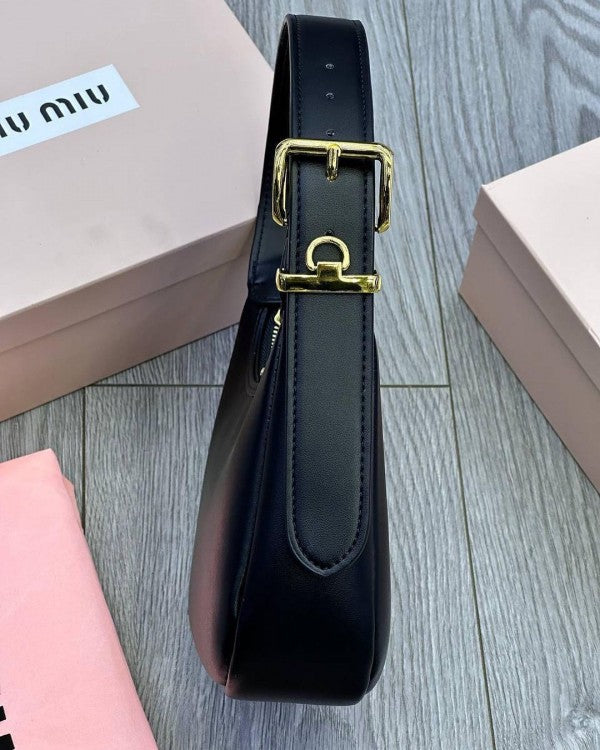 Miu Miu Leather Hobo armpit Bag With OG Box & Dust Bag (359 Black)