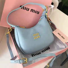 Miu Miu Leather Hobo armpit Bag With OG Box & Dust Bag (359 Grey)