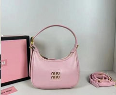 Miu Miu Leather Hobo armpit Bag With OG Box & Dust Bag (359 Pink)