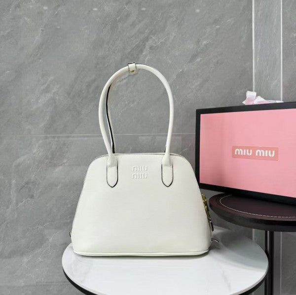 Miu Miu Embossed Logo Medium Tote Bag With Dust Bag (3005 White)