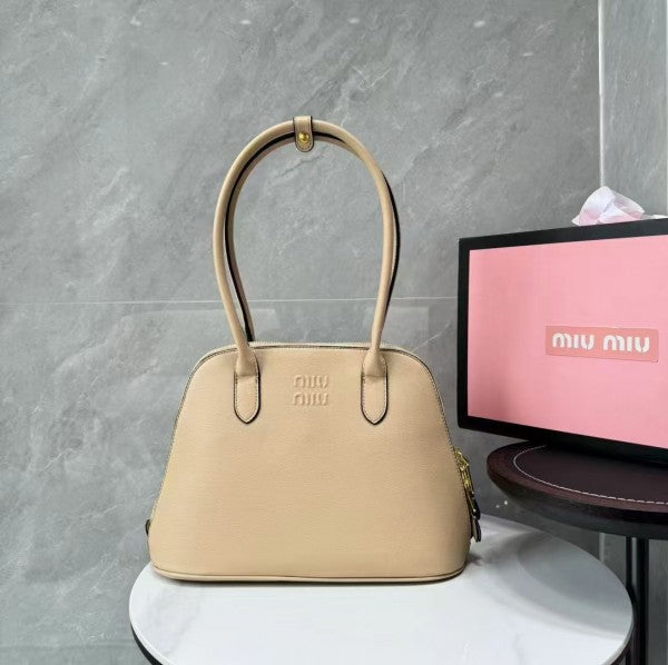 Miu Miu Embossed Logo Medium Tote Bag With Dust Bag (3005 Tan)