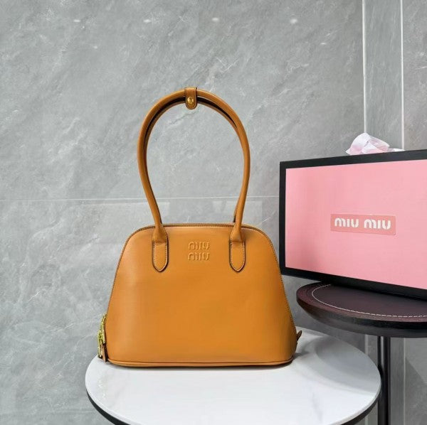 Miu Miu Embossed Logo Medium Tote Bag With Dust Bag (3005 Brown)