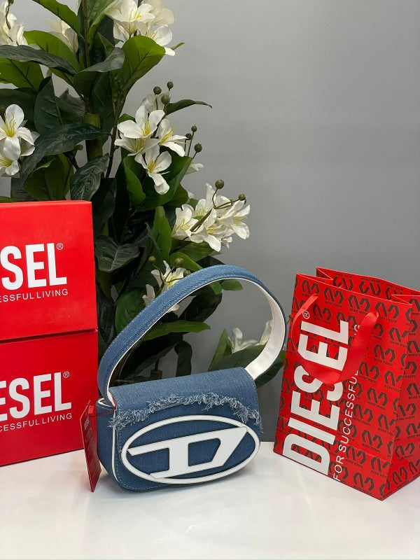 Diesel 1DR Shoulder Bag With OG Box & Dust Bag & Extra Shoulder Strap (Denim)