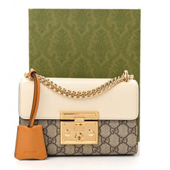 Gucci GG Supreme Monogram Small Padlock Shoulder Bag Beige Mystic White Sun Oil With OG Box & Dust Bag