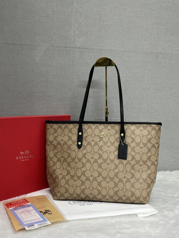 Coach Signature City Tote Bag With OG Red Box (55398 Apricot Black)