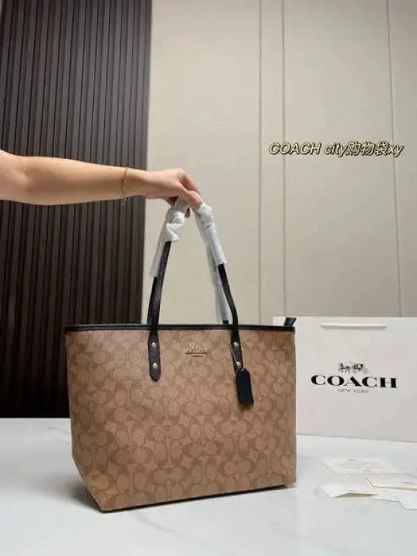 Coach Signature City Tote Bag With OG Red Box (55398 Apricot Black)