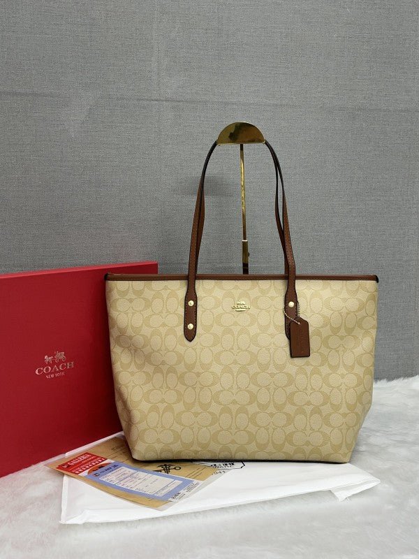 Coach Signature City Tote Bag With OG Red Box (55398 Apricot Caramel)