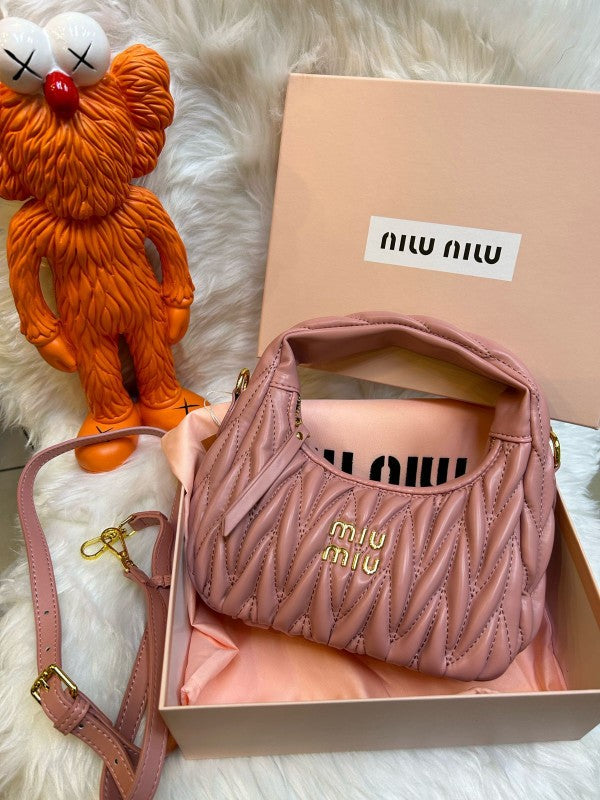 Miu Miu Wander Matelass Nappa Leather Hobo Bag With OG Box Dust Bag (2178 Pink)